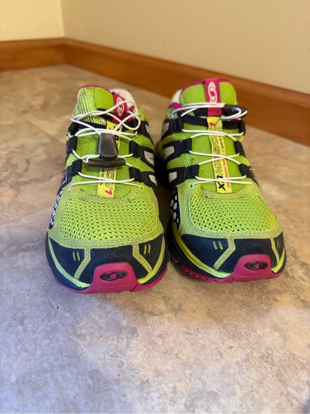 Salomon Women's Trail Runners in Lime Green and Pink - Picture 2 of 4